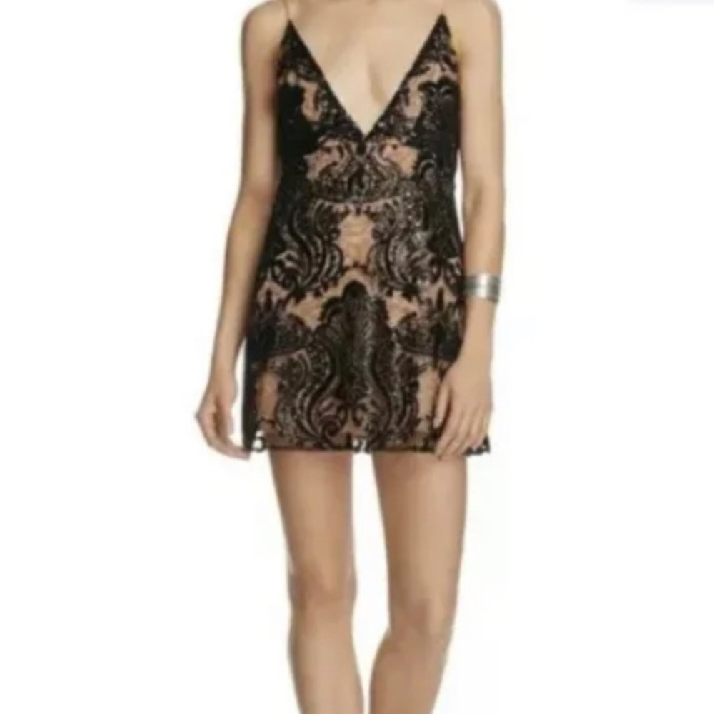 Free People Black Night Shimmer Lace Sequined Dress Size 2 NWT